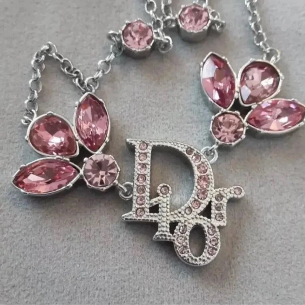 Dior oblique bracelet cd  logo Pink Crystal Silver vintage crystals floral - Picture 2 of 3